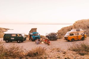 campers parked at the beach
