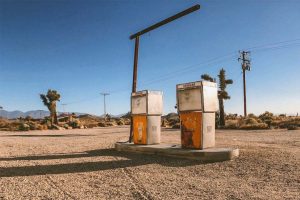 Old gas station with two gas pumps